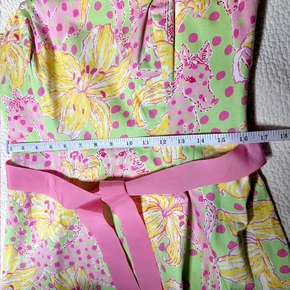 Lilly Pulitzer Strapless Floral Dress Pink Green Cotton Summer Sundress Sz 8 - Picture 7 of 14